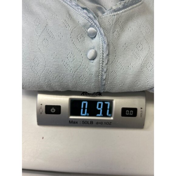 VTG Amanda Stewart Intimates Light Blue Nightgown Long Sleeve Floral Pocket Lrg - Picture 8 of 8